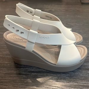 Nude Crocs Wedge Size 8